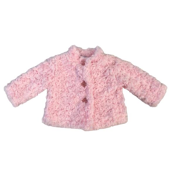 NWT Baby Dove Pink Fuzzy Button Jacket Infant Girls 3-6 months - Picture 1 of 5